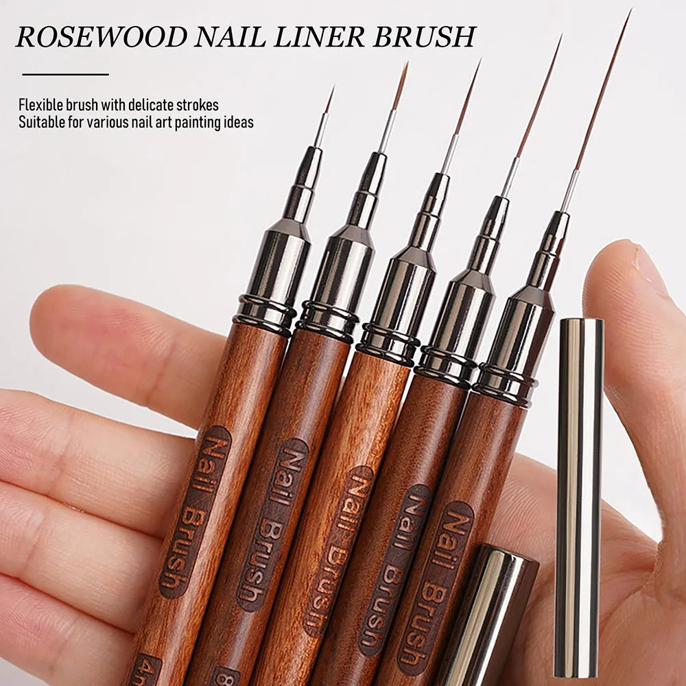 Wooden Nail Art Liner Brush Set – 5 Fine Detail Brushes for Gel Polish & Precision Nail Designs